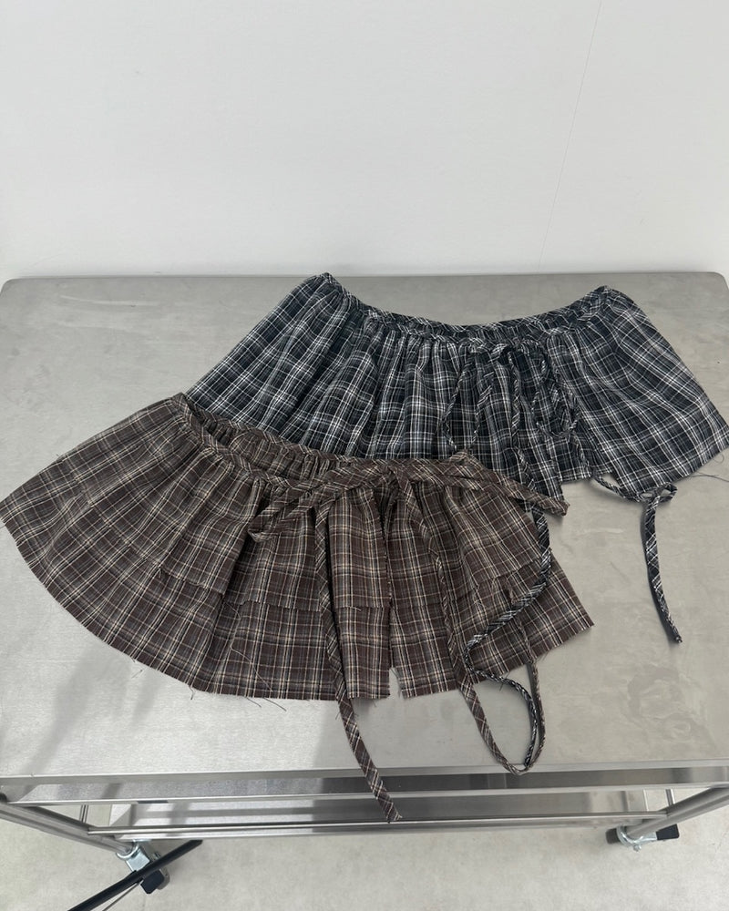 国際配送【Nerd out XU】frill check layered skirt (2color)