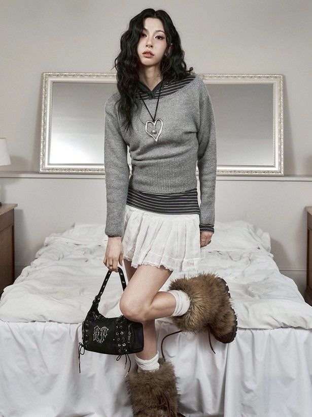 【BLACK PURPLE】Big Rough Heart Leather Necklace