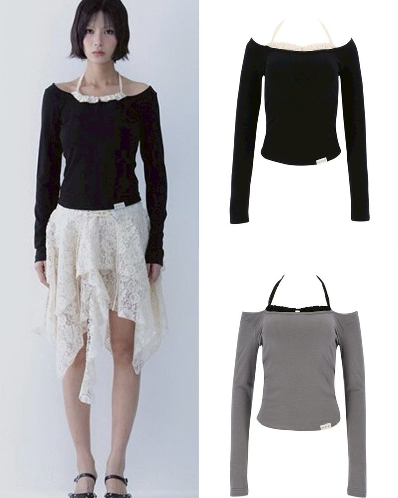 【SETSETSET】LACE HALTERNECK TEE