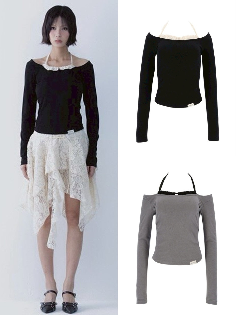 【SETSETSET】LACE HALTERNECK TEE