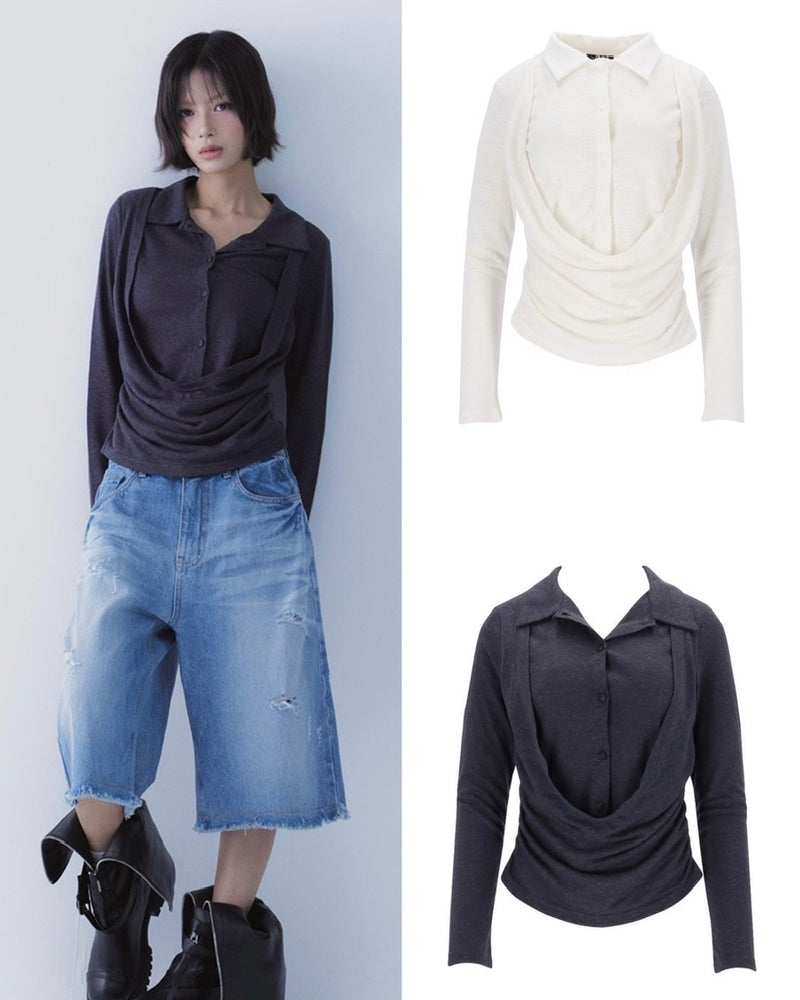 【SETSETSET】DRAPE SHIRT TOP