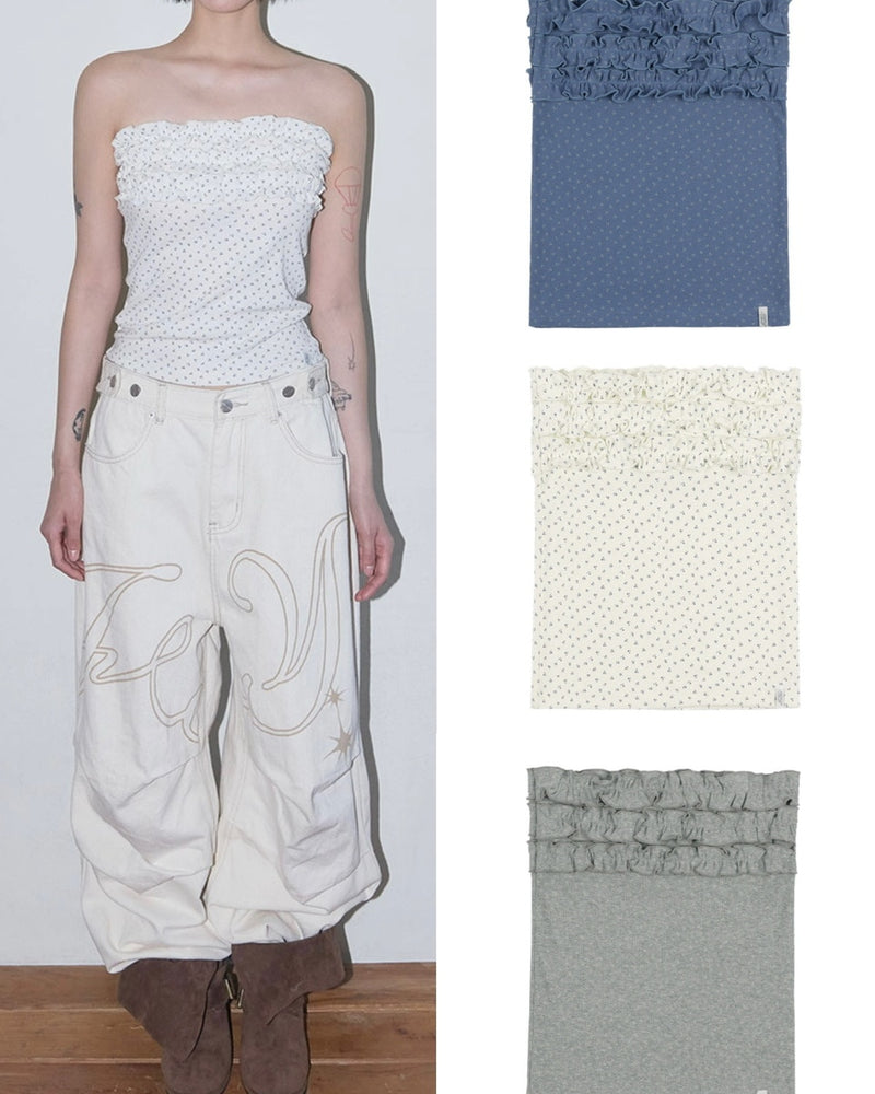 【FANCY CLUB】FLOWER FRILL TUBE TOP / 【ファンシークラブ】フラワーフリルチューブトップ