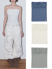 【FANCY CLUB】FLOWER FRILL TUBE TOP / 【ファンシークラブ】フラワーフリルチューブトップ