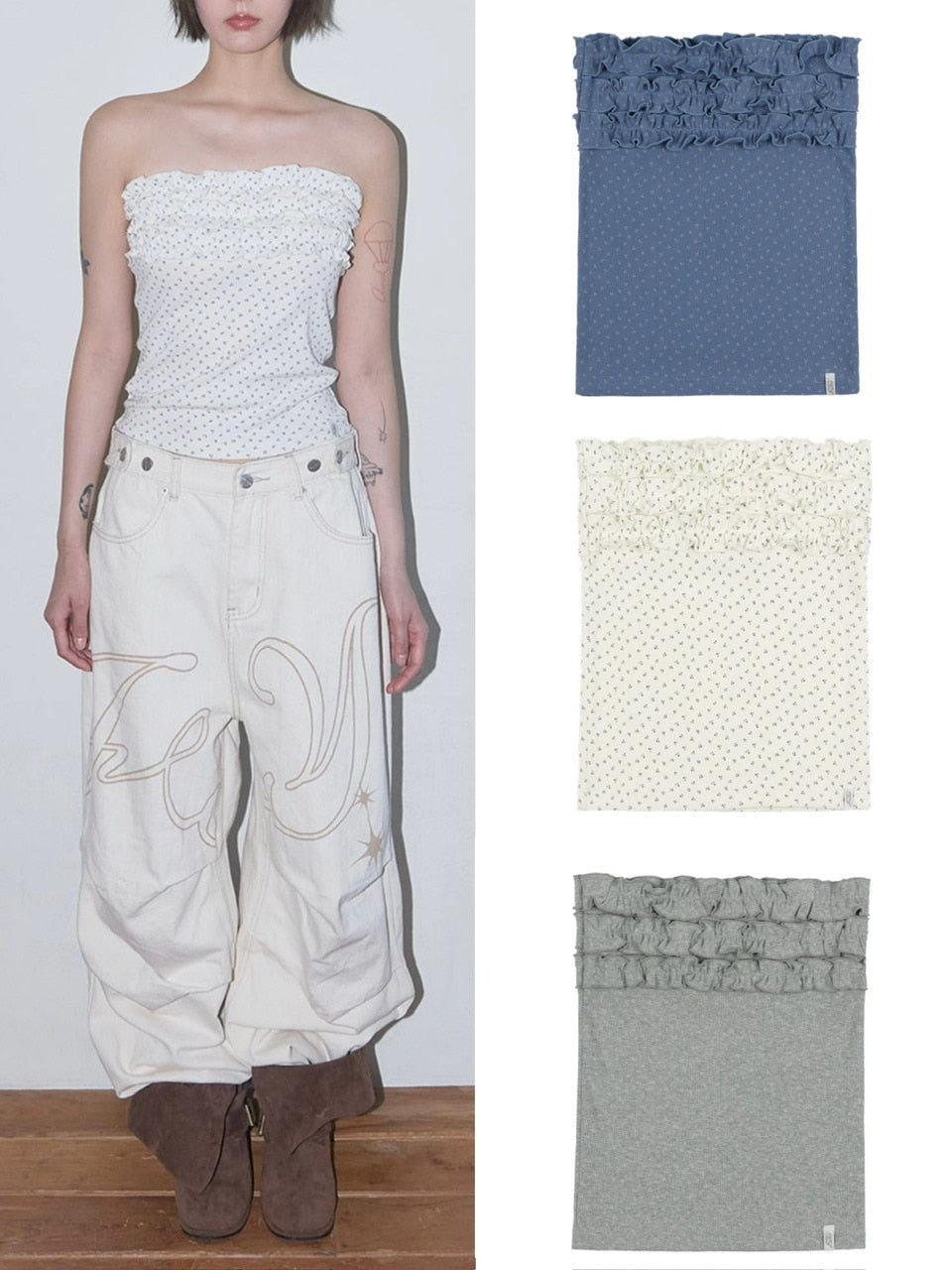 【FANCY CLUB】FLOWER FRILL TUBE TOP / 【ファンシークラブ】フラワーフリルチューブトップ