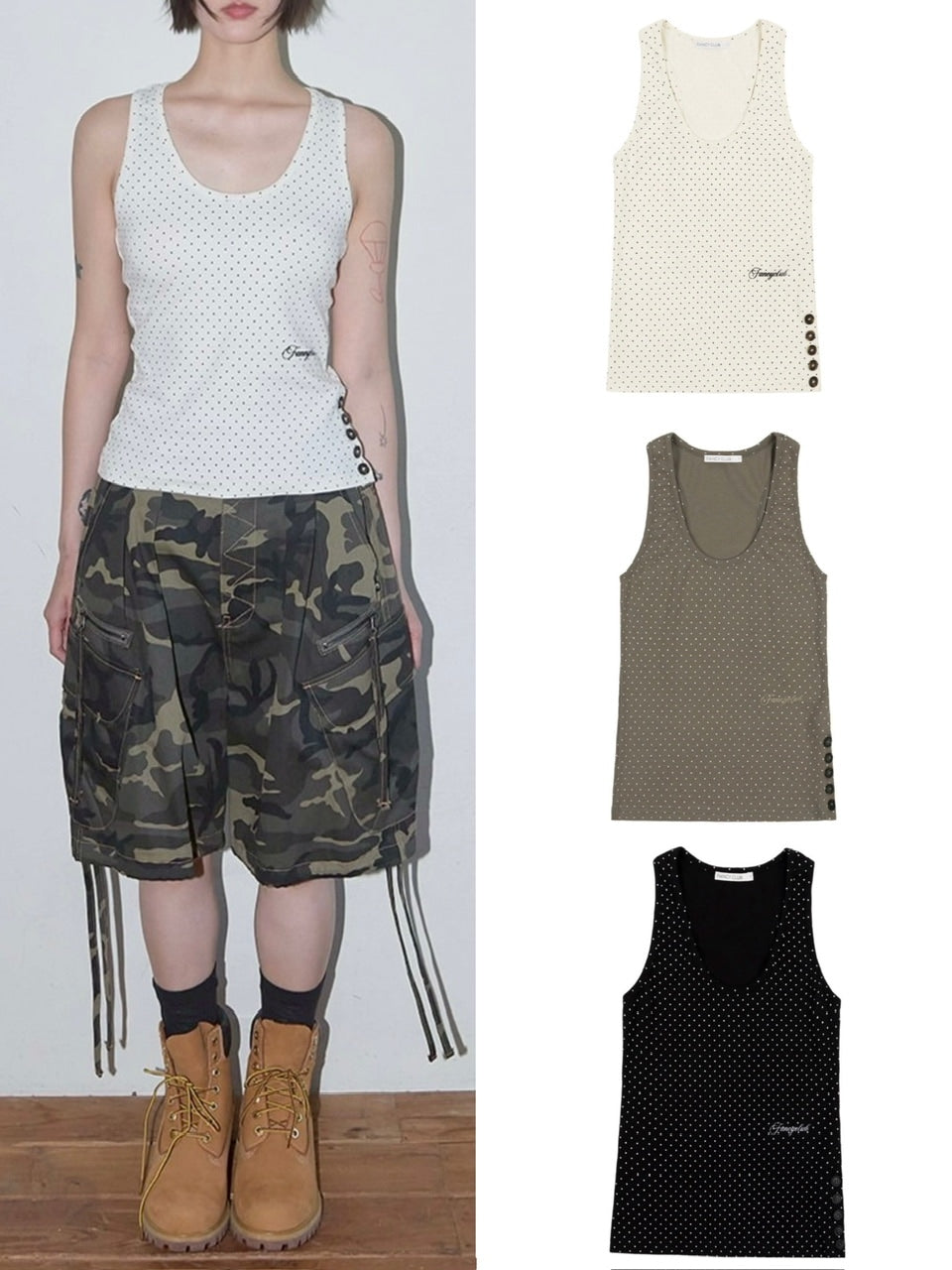 【FANCY CLUB】 Dot Button Sleeveless / 【ファンシークラブ】ドットボタンタンクトップ