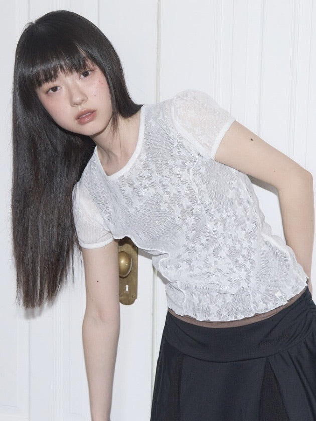 【FANCY CLUB】Wave Puff Lace Tee
