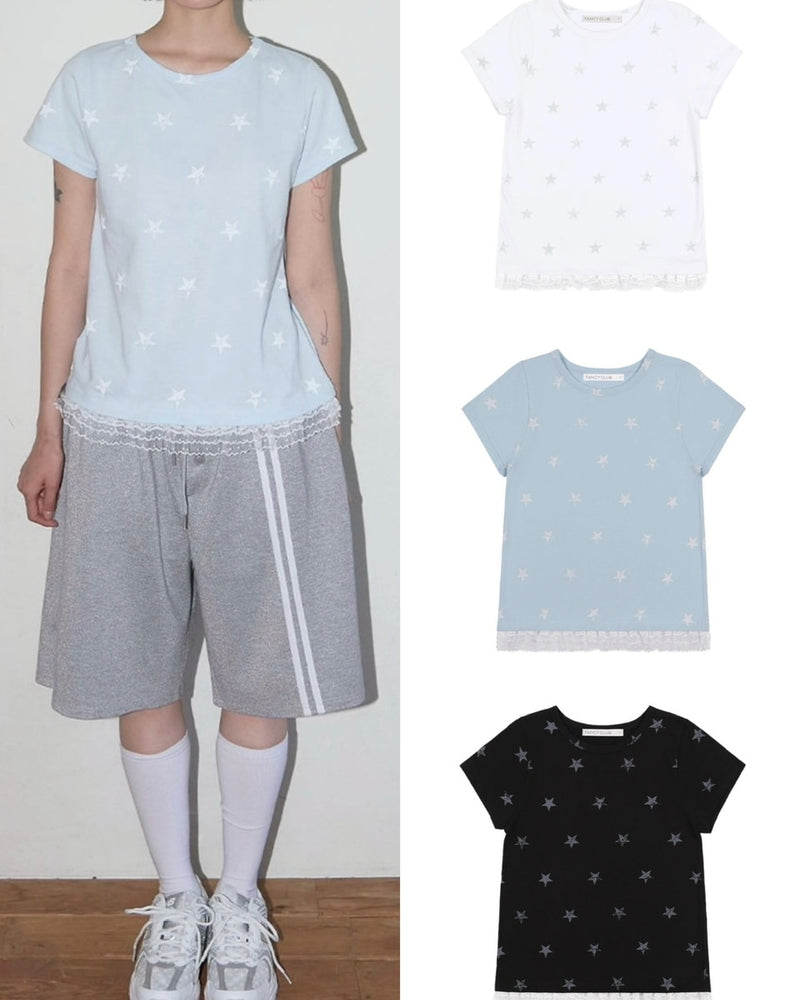 【FANCY CLUB】Lace Star Layered Tee / 【ファンシークラブ】レーススターレイヤード半袖Tシャツ