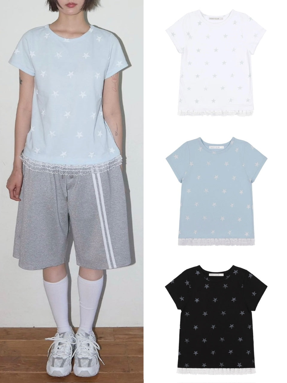 【FANCY CLUB】Lace Star Layered Tee / 【ファンシークラブ】レーススターレイヤード半袖Tシャツ