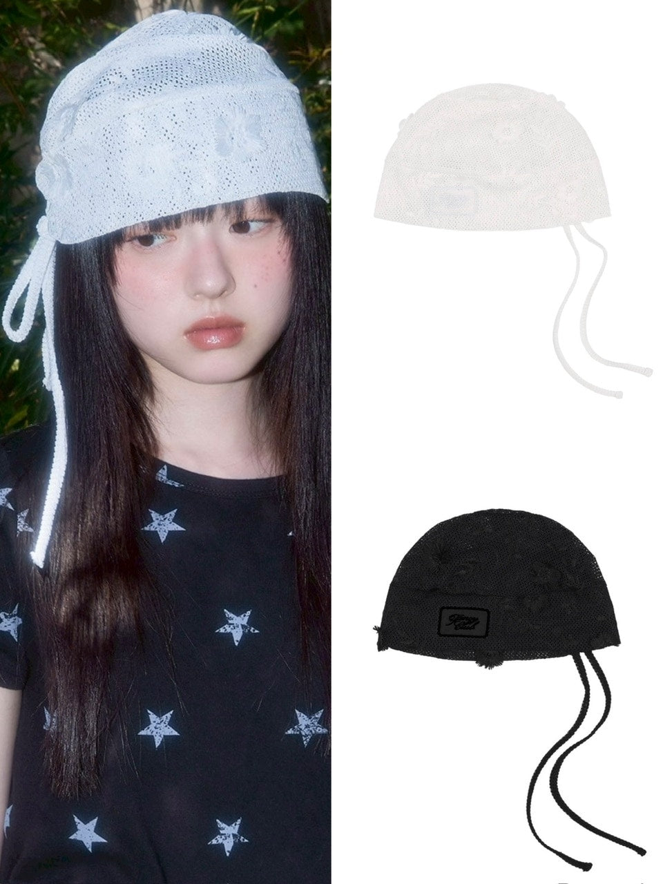 【FANCY CLUB】Lace Ribbon Shirring Beanie / 【ファンシークラブ】レースリボンシャーリングニット帽子