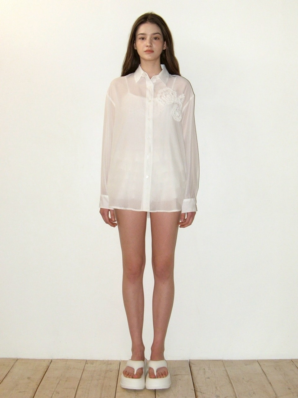 【CRANK】FLOWER STRIPED SHEER SHIRT / 【クランク】フラワーストライプボーダーシアー長袖シャツ