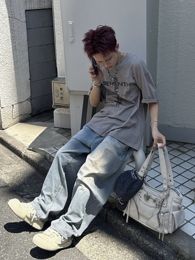 受注制【nmtc +】stripe wash wide denim pants (2color) / 【エヌエムティーシープラス】ストライプボーダーウォッシュワイドデニムパンツ