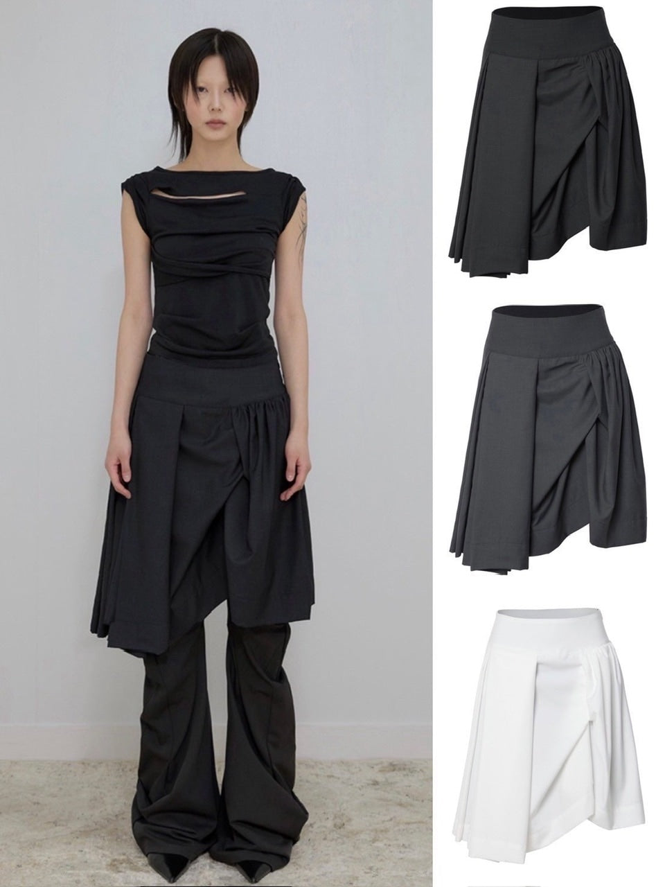 【FLAREUP】Asymmetrical Draped Midi Skirt