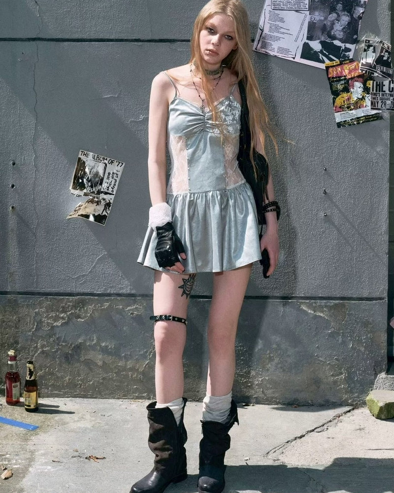 【Cest Nous】Blue Lace Camisole / 【セヌー】ブルーレースミニキャミワンピース