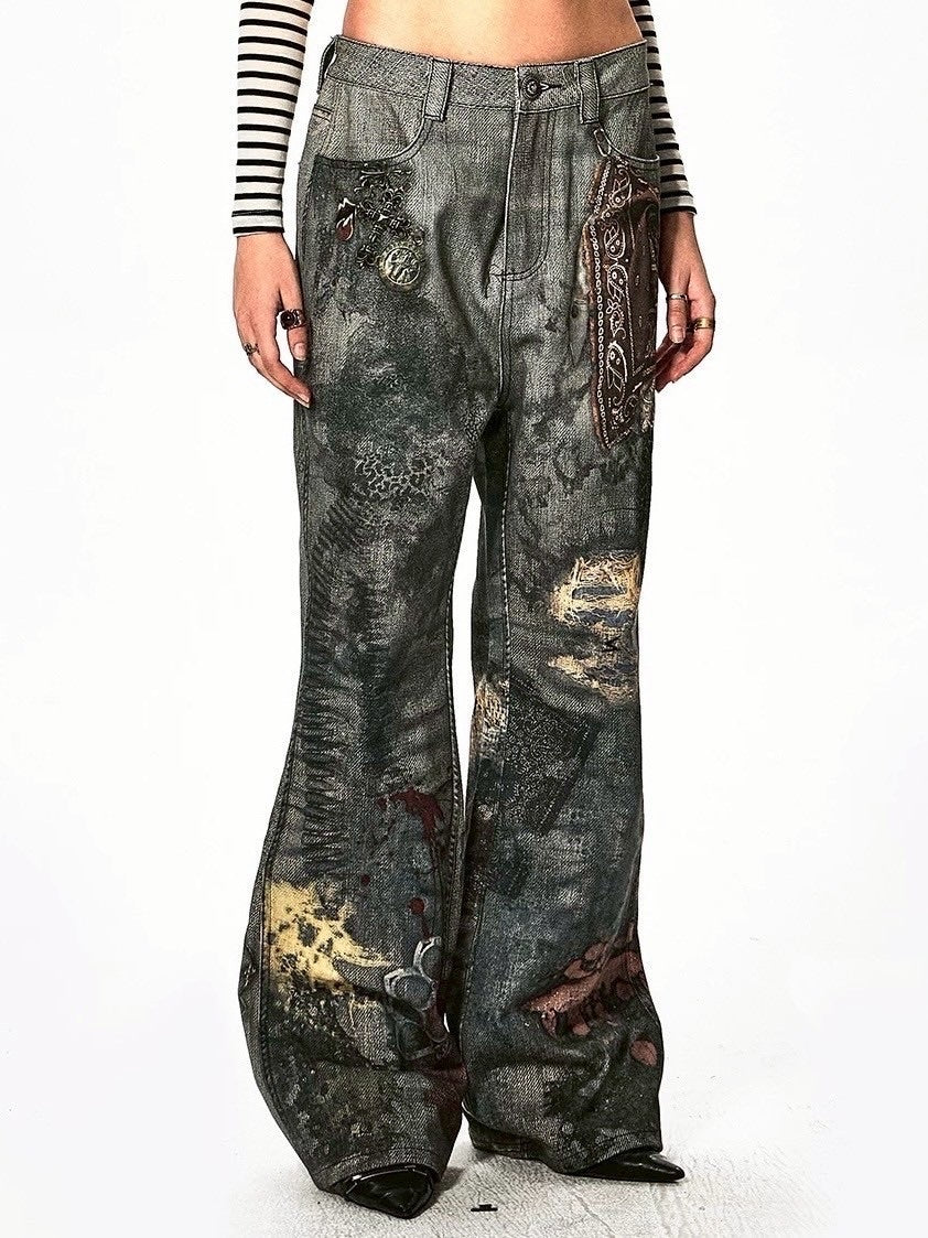 【DND4DES】PAISLEY BANDANA DISTRESSED FLARE PANTS