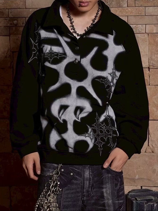 【DND4DES】GRAFFITI EMBROIDERED POLO HOODIE JACKET
