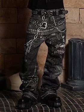 【DND4DES】MULTI BELTS CHAIN PRINTED JEANS
