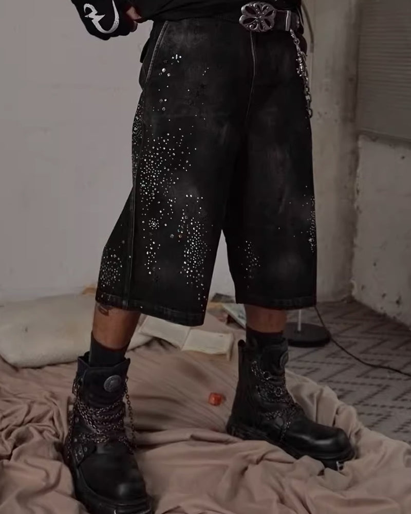 【DND4DES】DIAMOND DISTRESSED OVERSIZED DENIM SHORTS