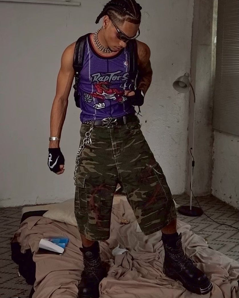 【DND4DES】CAMO BIG-POCKET GRAFFITI CARGO SHORTS
