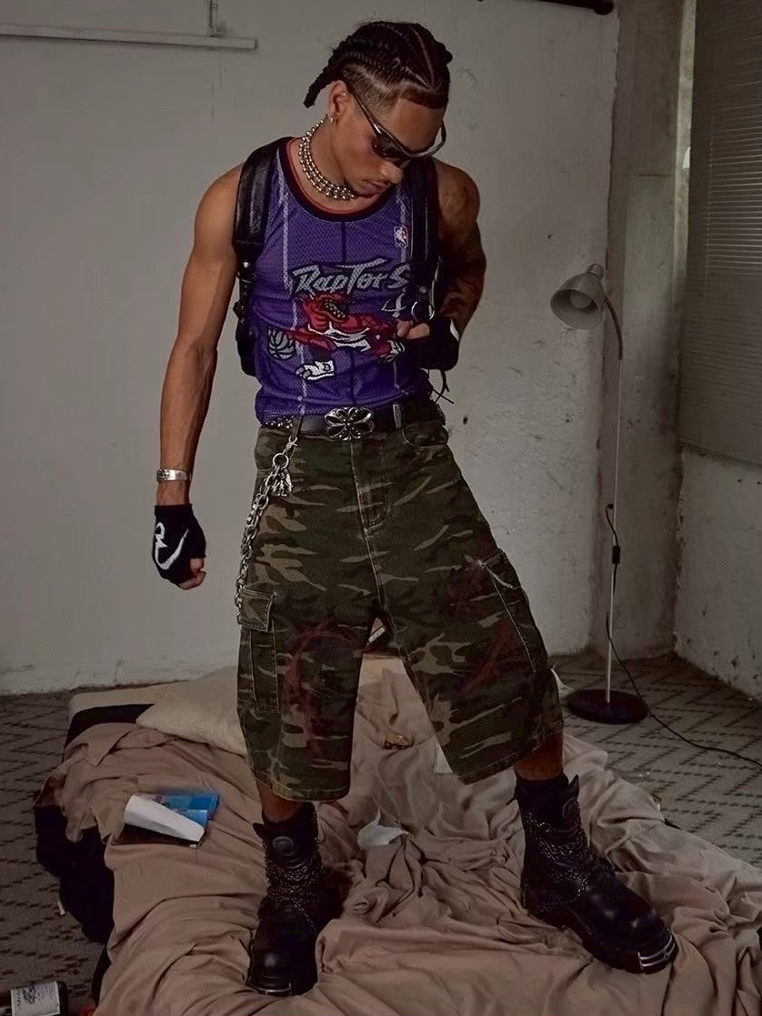 【DND4DES】CAMO BIG-POCKET GRAFFITI CARGO SHORTS