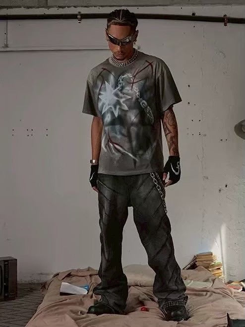 【DND4DES】SCRATCH MARKS DISTRESSED FLARED JEANS