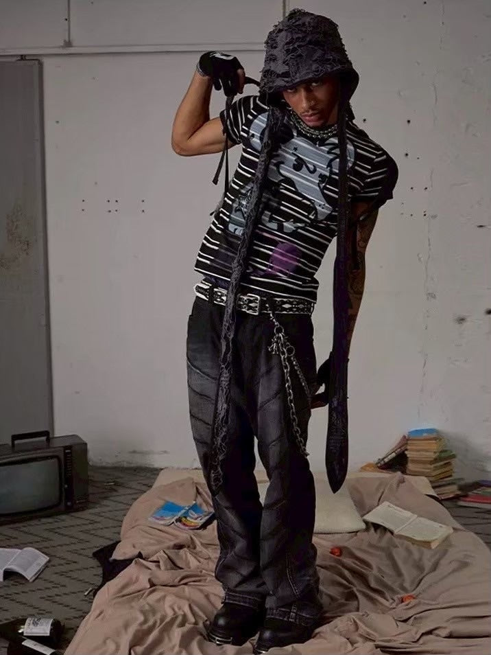 【DND4DES】RAT GRAFFITI STRIPED TIGHT T-SHIRT