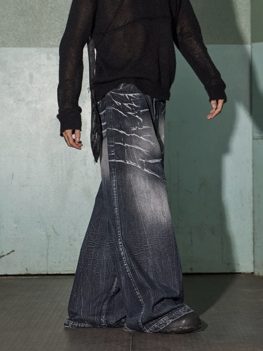 【DND4DES】LIGHTING CREASE WASHED WIDE-LEG JEANS