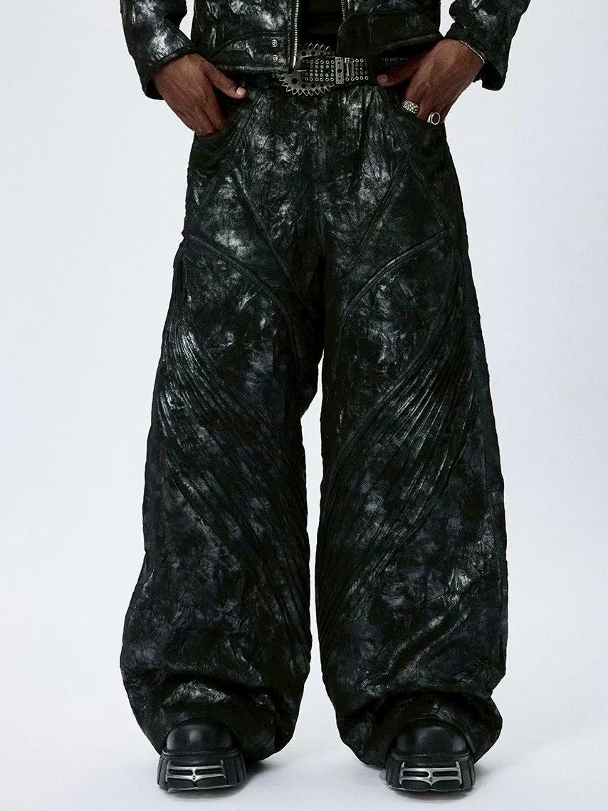 【DND4DES】COATED FAUX LEATHER BIKER BAGGY PANTS
