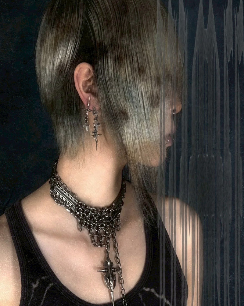 【IIIMIII】Double Cross Drop Earrings 2 / 【イアミ】ダブルクロスドロップピアス２