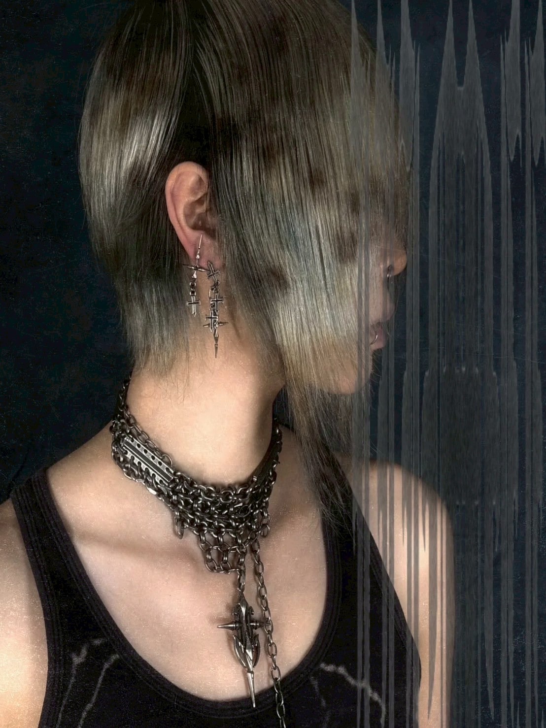【IIIMIII】Double Cross Drop Earrings 2 / 【イアミ】ダブルクロスドロップピアス２