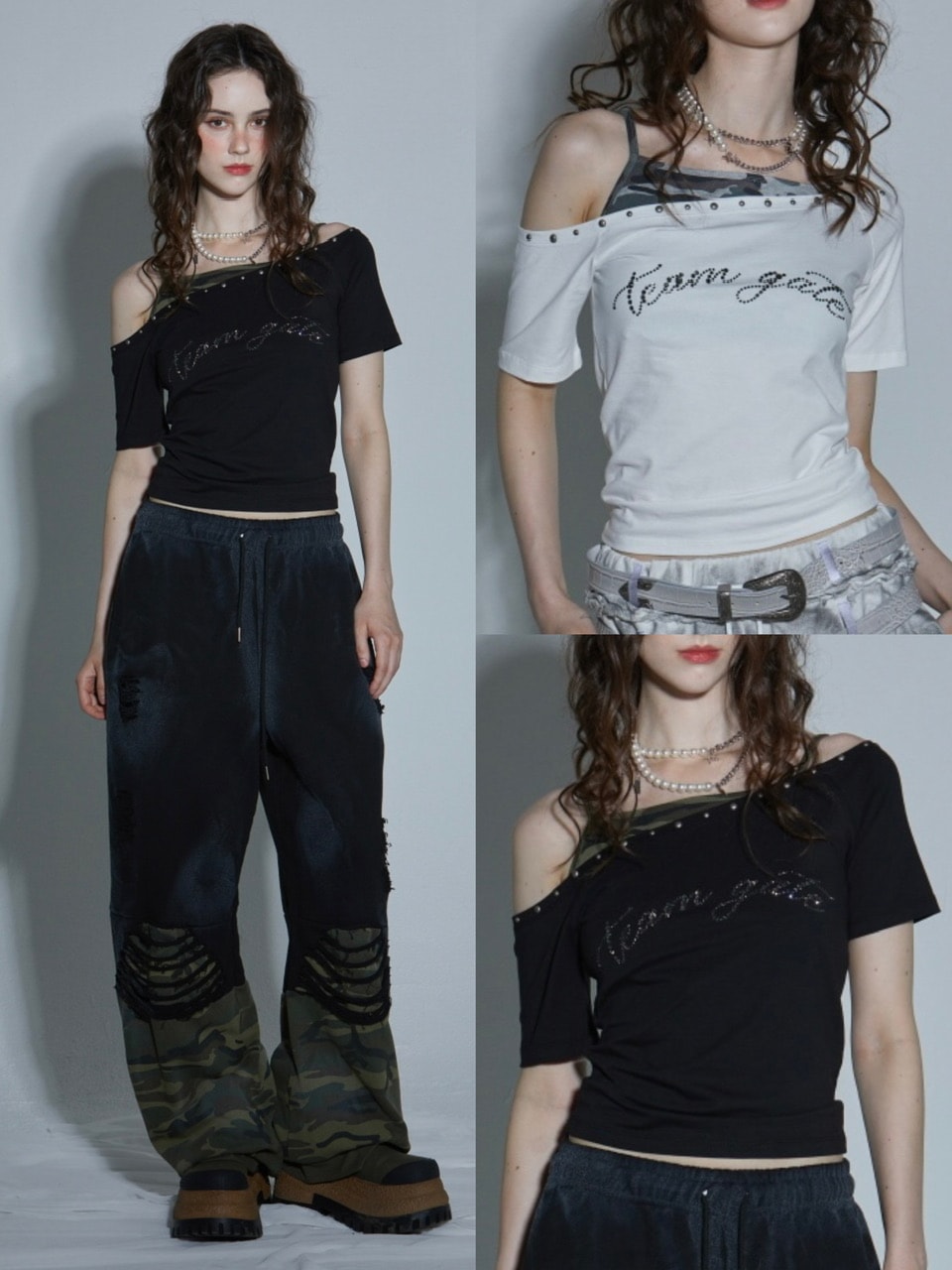 【GATELESS】LAYERED CAMI OFF-SHOULDER T-SHIRT / 【ゲートレス】レイヤードキャミソールオフショルダーTシャツ