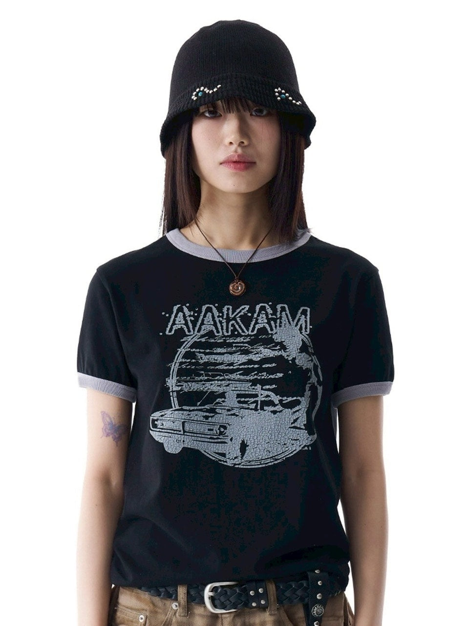 【AAKAM】Multi Studded Knit Bucket Hat