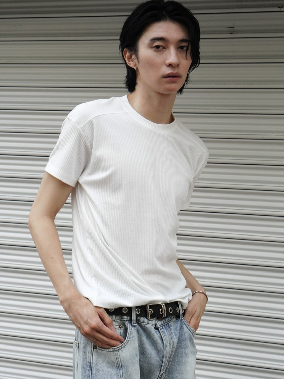 東京店WEB限定受注制【Chikashitsu +】cropped rib knit tee (3color)