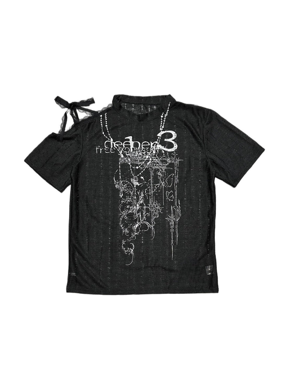 受注制【Never mind the XU】unbalance grunge tee (2color) / 【エックスユー ドッグ】アンバランスグランジメッシュ半袖トップス