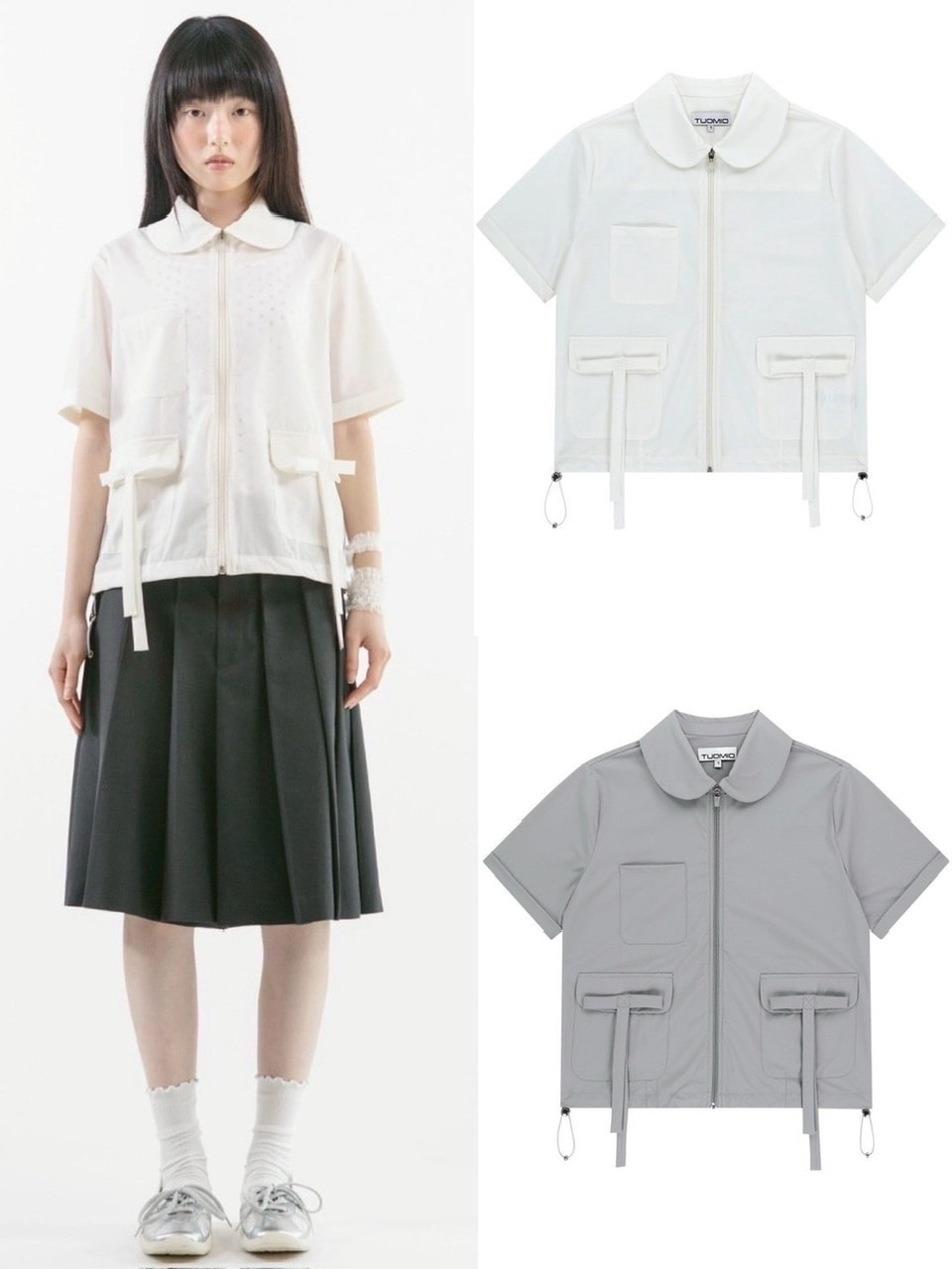 【TUOMIO】ROUND COLLAR NYLON ZIP-UP / 【トゥオミオ】ラウンドカラーナイロン半袖シャツジャケット