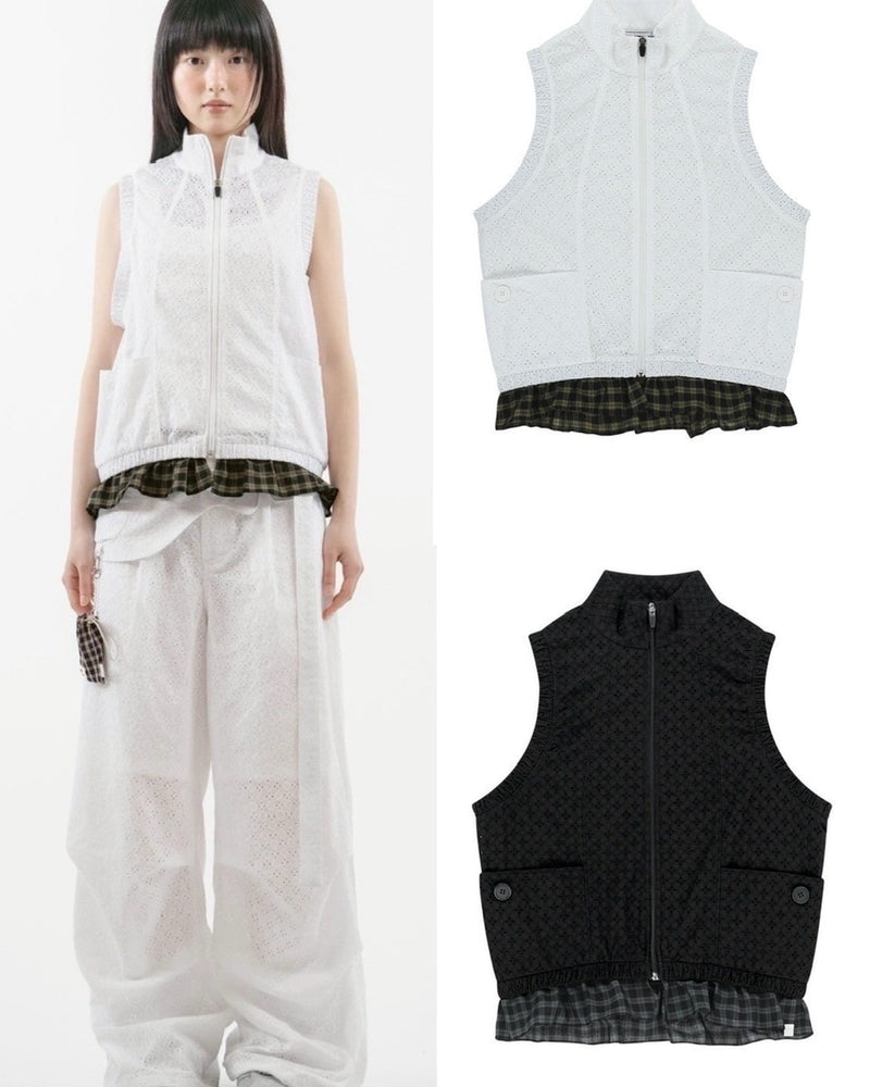 【TUOMIO】EYELET FRILL VEST / 【トゥオミオ】アイレットフリルベスト