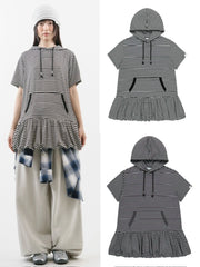 【TUOMIO】STRIPE BALLOON HOOD DRESS / 【トゥオミオ】ストライプバルーンフードワンピース