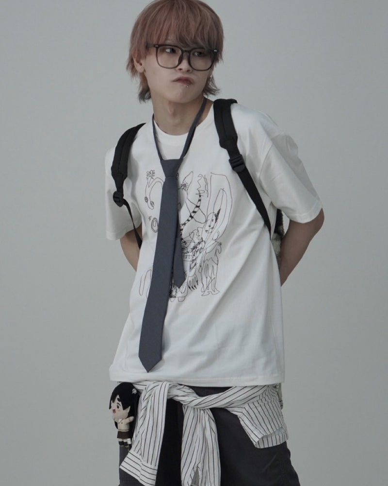 国際配送【Nerd out XU】sketch pattern tee