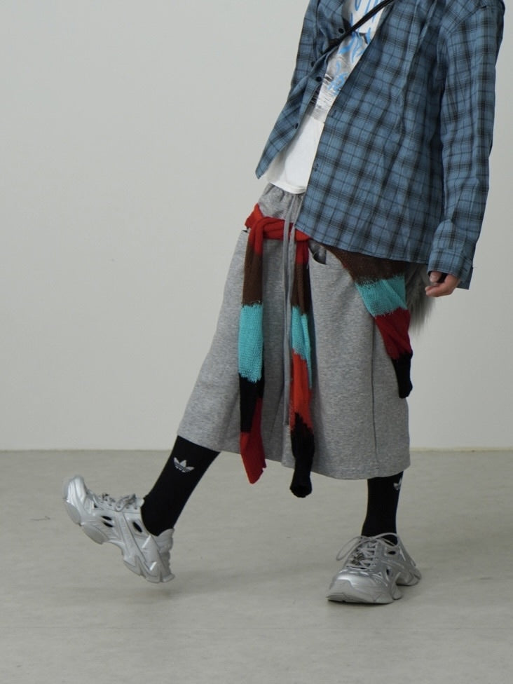 国際配送【Nerd out XU】straight loose sweat shorts (2color) / 【ナードアウトエックスユー】ストレートルーズワイドスウェットハーフパンツ