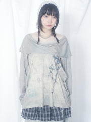 国際配送【Nerd out XU】tribal hooded off shoulder long sleeve / 【ナードアウトエックスユー】トライバルフードオフショルダーロングスリーブ