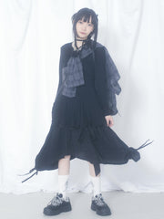 国際配送【Nerd out XU】docking ribbon check asymmetry skirt