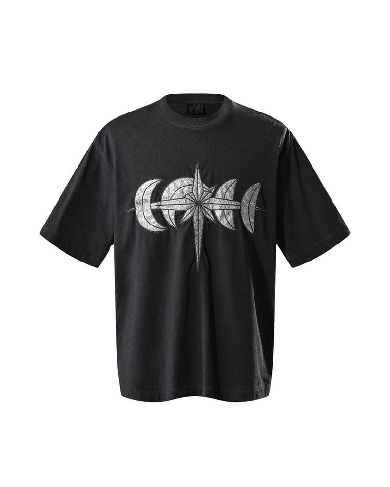 【The Boy Has No Patience】LUMINOUS NIGHT LEATHER PATCH TEE / 【ザボーイハズノーペーシェンス】レザーパッチロゴ半袖Tシャツ