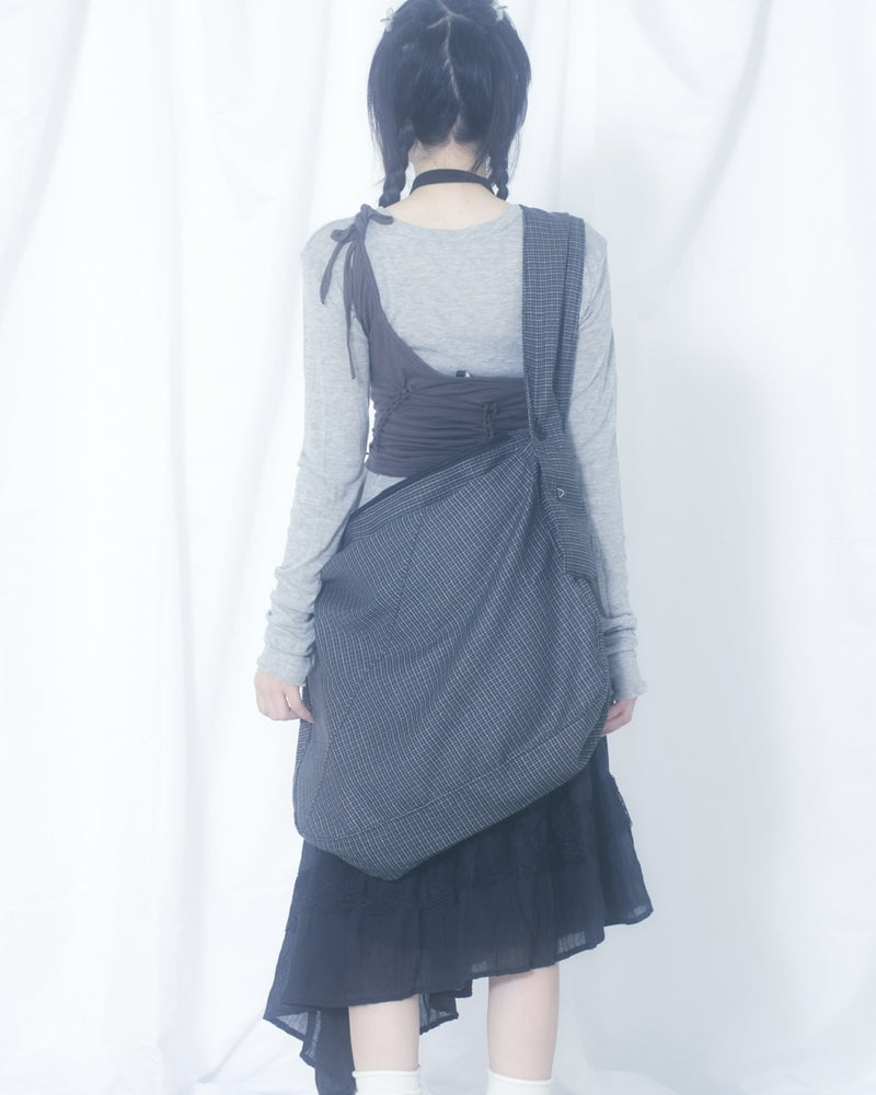 国際配送【Nerd out XU】black check body bag / 【ナードアウトエックスユー】ブラックチェックボディバッグ