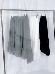 国際配送【Nerd out XU】unbalance long frill skirt (3color) / 【ナードアウトエックスユー】アンバランスロングフリルスカート