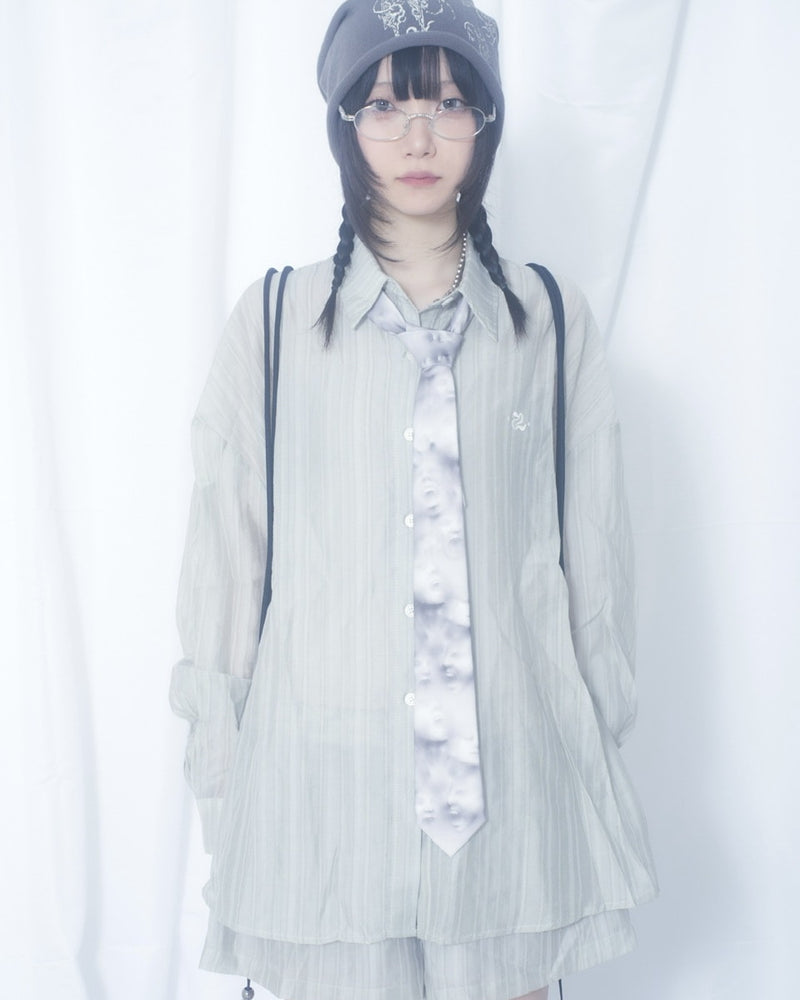 国際配送【Nerd out XU】crape sheer shirt / 【ナードアウトエックスユー】クレープシアーシャツ