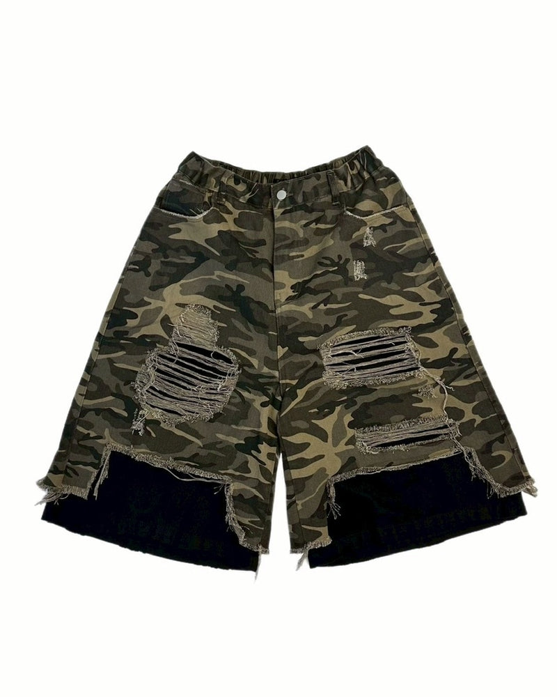 受注制【Chikashitsu +】layered camouflage bermuda pants / 【チカシツプラス】レイヤードカモフラージュバミューダパンツ (2color)