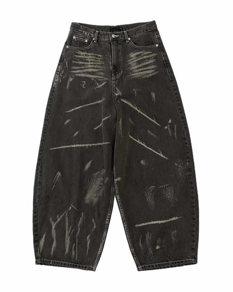 【Chikashitsu +】full painting wide denim pants / 【チカシツプラス】 フルペインティングワイドデニム