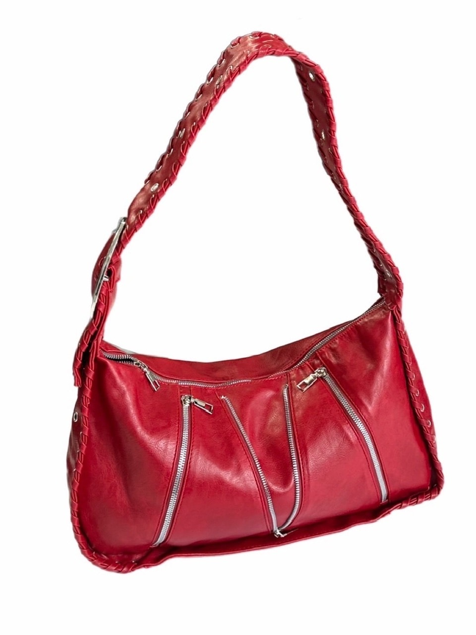 受注制【Chikashitsu +】big zip Non-leather material bag / 【チカシツプラス】ビックジップノンレザーショルダーバッグ