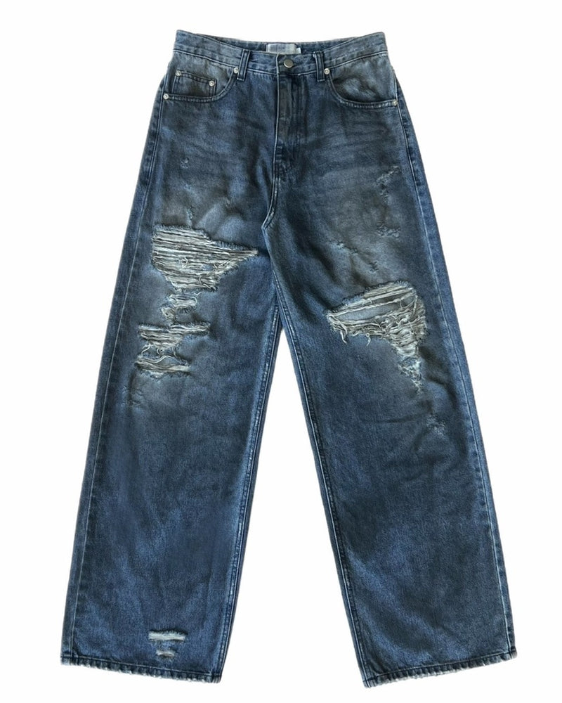 受注制【Chikashitsu +】oiled wash destroy denim pants / 【チカシツプラス】オイルドウォッシュデストロイデニムパンツ
