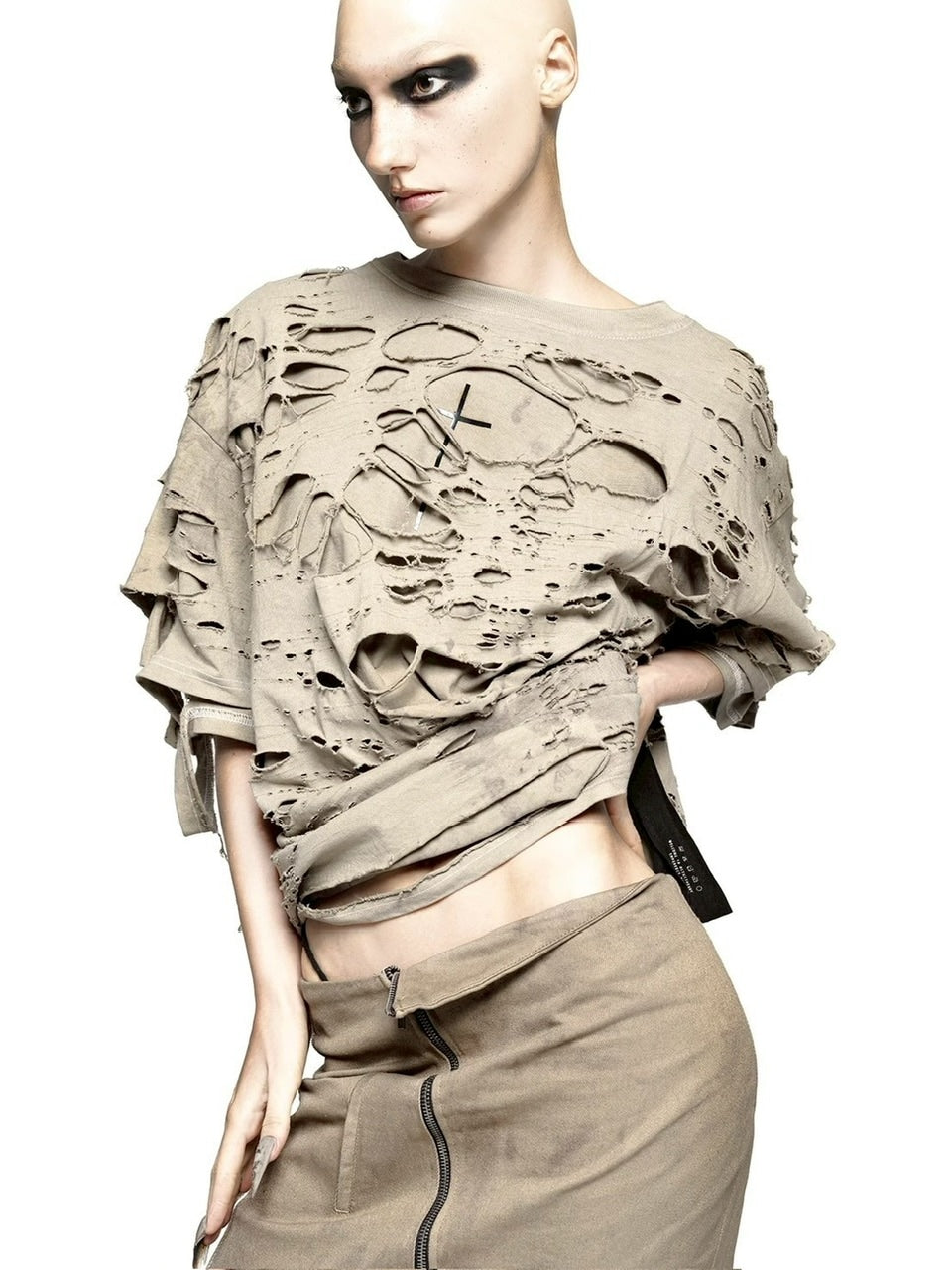 【LATUI ATELIER】ENSO T-SHIRT / 【ラトゥイ アトリエ】クラッシュドダメージ半袖Tシャツ