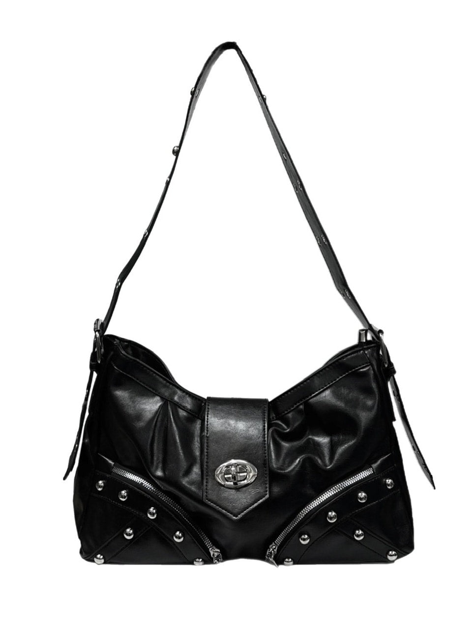 受注制【Chikashitsu +】buckle zipper studs bag / 【チカシツプラス】バックルジッパースタッズショルダーバッグ